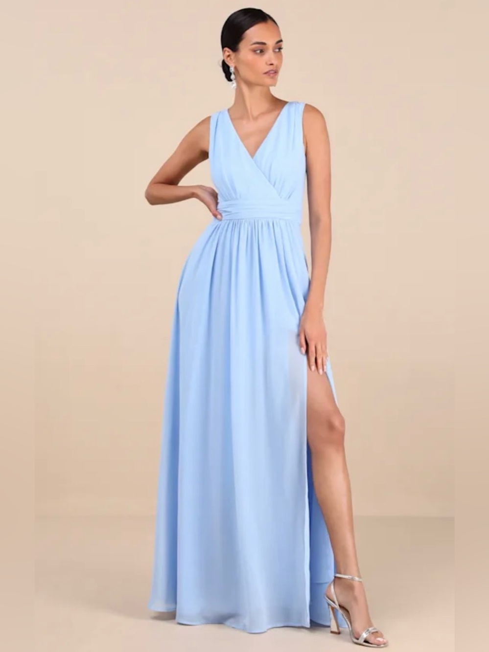 Lulus Thoughts of Hue Light Blue Surplice Maxi Dress S NWT